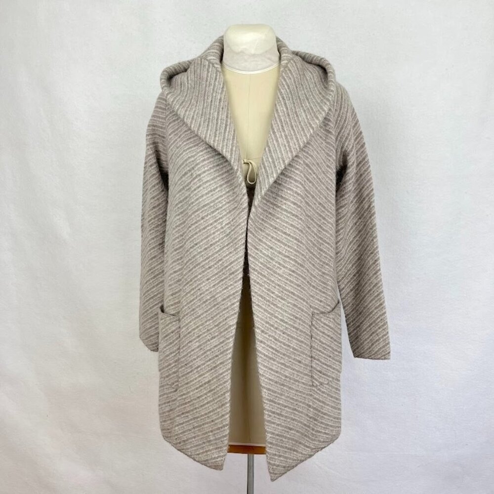 Max Studio Open Cardigan Jacket Hooded Wool Neutral Minimalist Preppy Boho M